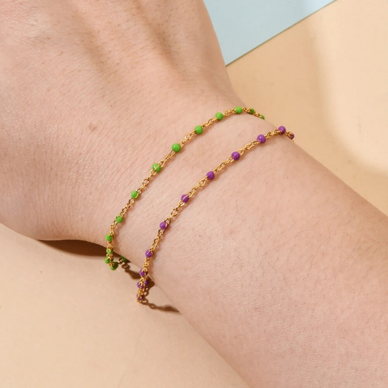 ZMZY naujos spalvos ploni paauksuoti nerūdijančio plieno grandinės apyrankės moterims Link emalio karoliukai apyrankės papuošalai Femme Pulseira