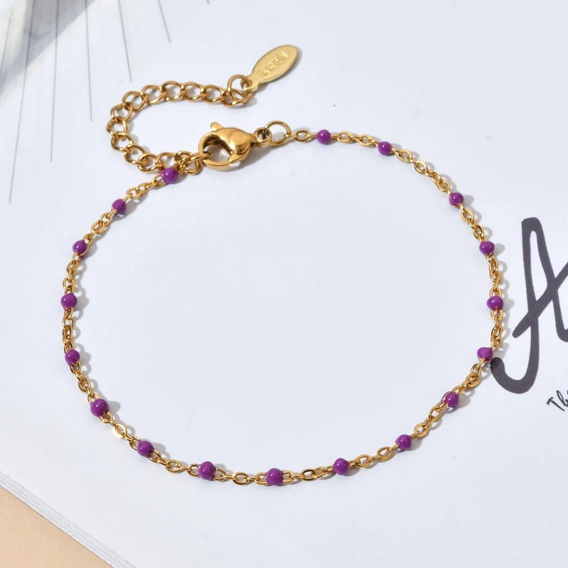 ZMZY naujos spalvos ploni paauksuoti nerūdijančio plieno grandinės apyrankės moterims Link emalio karoliukai apyrankės papuošalai Femme Pulseira