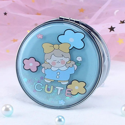 Nešiojami dvipusiai sulankstomi kosmetiniai veidrodžiai moteriškos dovanos su tekančio putojančio smėlio mini makiažo veidrodžiu kompaktiškais kišeniniais veidrodžiais