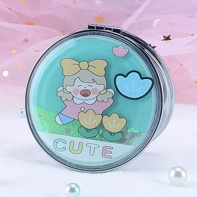 Nešiojami dvipusiai sulankstomi kosmetiniai veidrodžiai moteriškos dovanos su tekančio putojančio smėlio mini makiažo veidrodžiu kompaktiškais kišeniniais veidrodžiais