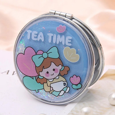 Nešiojami dvipusiai sulankstomi kosmetiniai veidrodžiai moteriškos dovanos su tekančio putojančio smėlio mini makiažo veidrodžiu kompaktiškais kišeniniais veidrodžiais