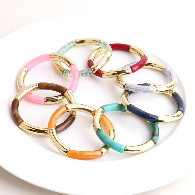 FishSheep Bohēmijas krāsainie sveķu bambusa sakraujamie rokassprādzes sievietēm Modernas elastīgas ķēdes rokassprādzes Aproces Rotaslietas Dāvanas