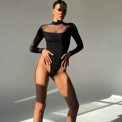 Seksīgi bodiji Patchwork kombinezoni Sieviešu modes tērpi ar garām piedurknēm Bodysuit Playsuit Naktsklubs Bodycon Womans Apģērbi ballīšu kombinezoni