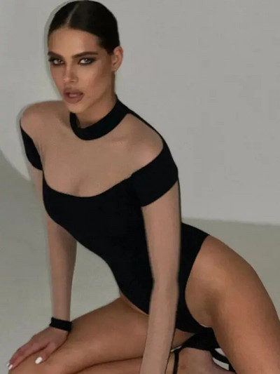 Seksīgi bodiji Patchwork kombinezoni Sieviešu modes tērpi ar garām piedurknēm Bodysuit Playsuit Naktsklubs Bodycon Womans Apģērbi ballīšu kombinezoni