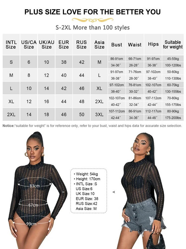 Comeondear Crni bodi Mrežasti triko Prozirne hlače Donje rublje bez prepona Kombinezon s prugama dugih rukava Seksi prevelika pidžama