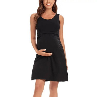 Φόρεμα νοσηλείας Ριγέ Baby Shower Θηλασμός Φόρεμα εγκυμοσύνης Κομψό αμάνικο Premama Pregnant Dresses Vestido Robe Femme
