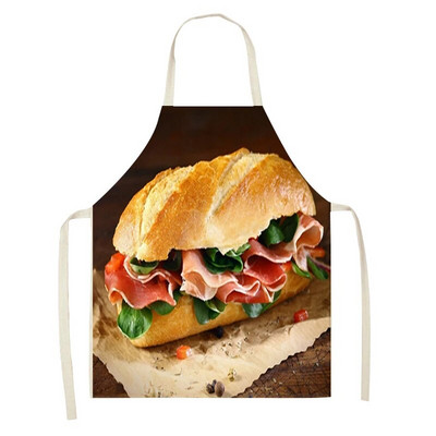 Restoranas Virtuvė Pica Mėsainis Spausdintos virtuvės prijuostės moterims Linas Namai Gaminimas Kepimas Juosmens Seilinukas Pinafore Valymo įrankiai