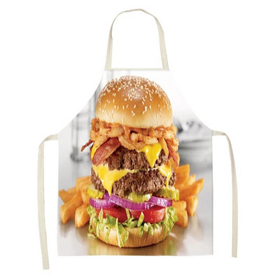 Restoranas Virtuvė Pica Mėsainis Spausdintos virtuvės prijuostės moterims Linas Namai Gaminimas Kepimas Juosmens Seilinukas Pinafore Valymo įrankiai