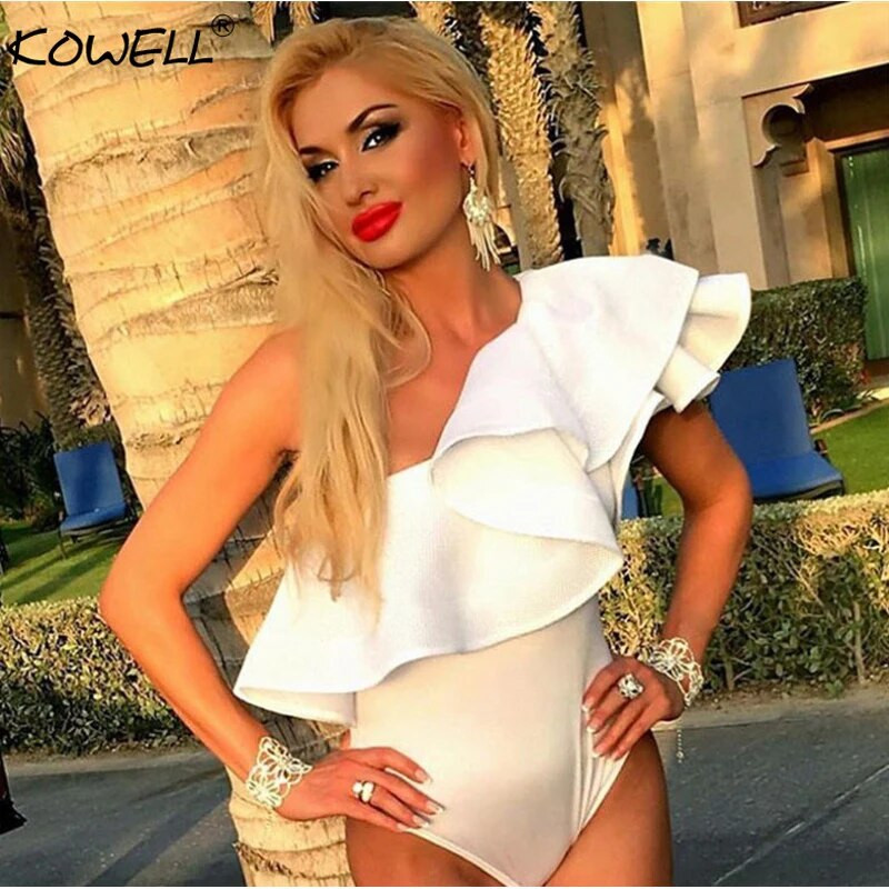 2019. gada jauns volānu bodijs sievietēm, melns balts, seksīgs, elegants rotaļu tērps, sieviešu kombinezons Bodycon Combinaison sieviešu kombinezons.