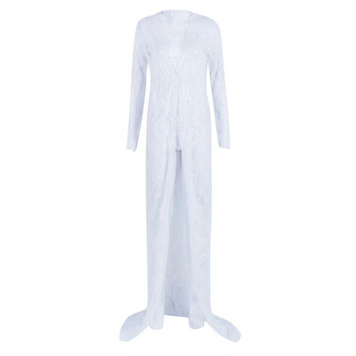 Vasaras sieviešu priekšpuse sadalīta gara Maxi grūtniecēm melnbalta mežģīņu kleita grūtniecēm mežģīņu kleita fotografēšanai, rekvizīti