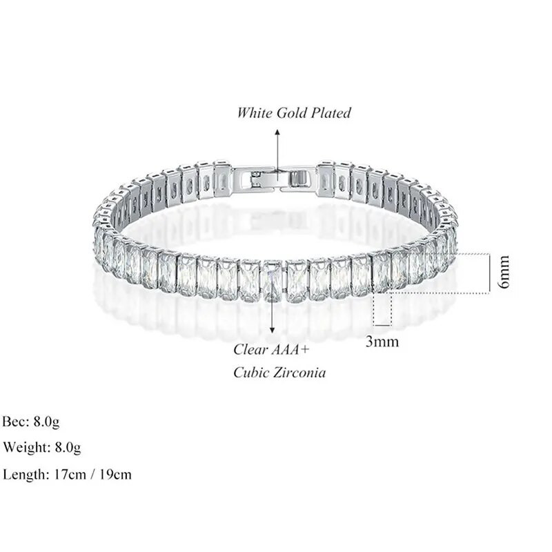 Luksusa kāzu spīdīgas rokassprādzes un rokassprādzes cirkona hiphopa rotaslietas, apaļas kvadrātveida CZ tenisa rokassprādzes sieviešu ballītēm vairumtirdzniecība