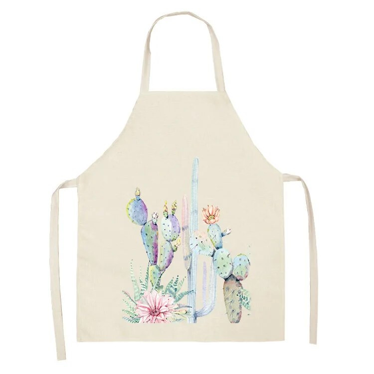 Vienkāršs svaigs kaktusa raksts bērnu eļļas necaurlaidīgs roku slaucīšana bez piedurknēm viduklis Lina priekšauts Virtuves cepšanas piederumi Delantal