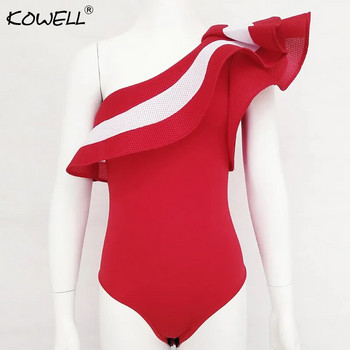 Σέξι Κόκκινο Βολάν Φορμάκι Combinaison Femme Off The Shoulder Bodycon Romper Γυναικείες καλοκαιρινές κοντές φόρμες Playsuit