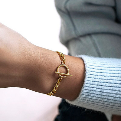 2021. gada jauna modes kubiešu ķēdes rokassprādze sievietēm karaliskā zelta krāsā, nerūsējošā tērauda ķēdes aproce sievietēm, rotaslietas dāvana