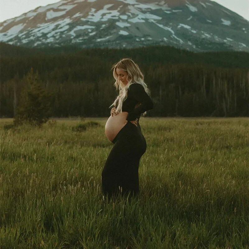 Grūtnieču kleitas fotosesijai Seksīgi izgriezta priekšpuse atvērta Maxi kleita bez aizmugures Kāzu ballīšu fotografēšana Grūtnieču apģērbi