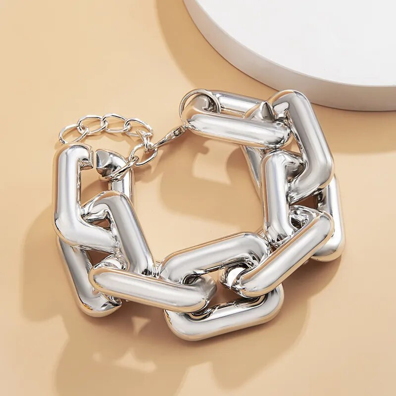 SRCOI vienkārša panka CCB ķēdes aproce pārspīlēti ģeometriski kvadrātveida savīti bieza posma ķēdes rokassprādze Sieviešu hiphopa rotaslietas