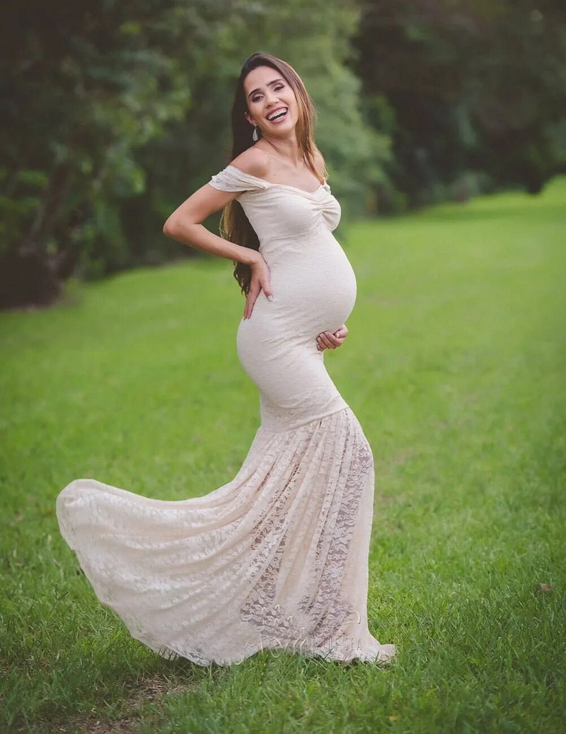 Mežģīņu kleita grūtniecēm no pleciem Grūtniecības grūtnieču kleitas fotosesijai Seksīga apģērba fotografēšanas rekvizīti