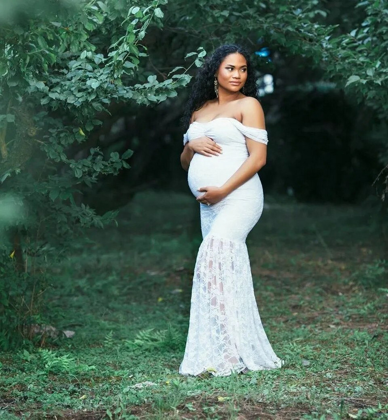 Mežģīņu kleita grūtniecēm no pleciem Grūtniecības grūtnieču kleitas fotosesijai Seksīga apģērba fotografēšanas rekvizīti