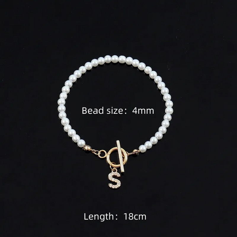 2023 új, divatos Pave cirkon 26 kezdeti karkötő női gyöngy utánzat kapcsos karkötő nőknek