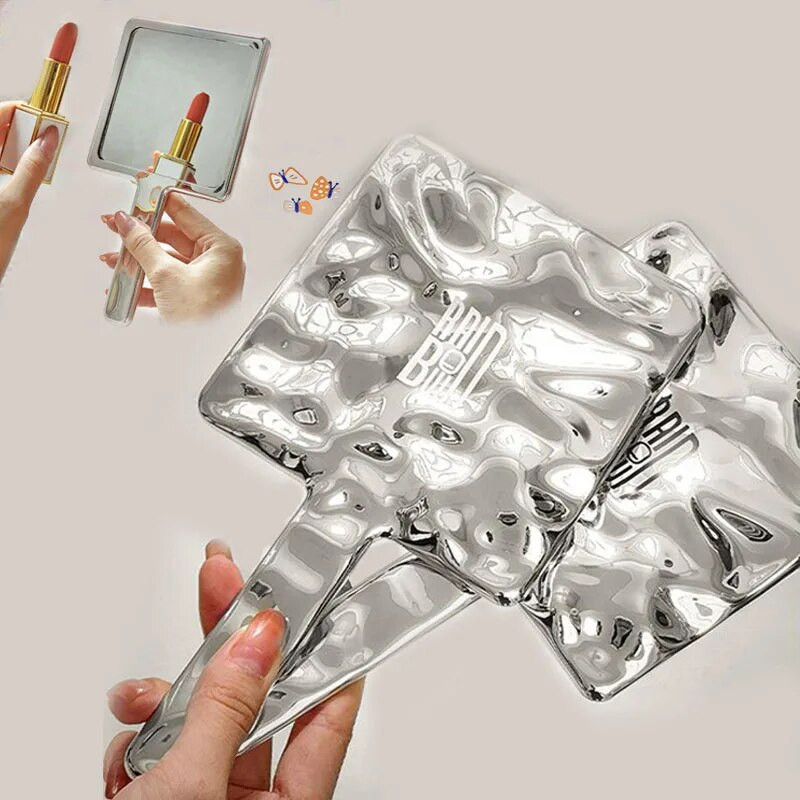 Ins Liquid Shape Square Mirror Mini Rokā turams galddatora kosmētikas kosmētikas spogulis ceļojumu metālisks pārnēsājams skaistumkopšanas spogulis rokassomiņai