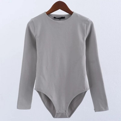 Šliaužtinukai Moteriški kombinezonai su bikini apačia su snapeliu užsegimais, tamprūs, ploni, ilgomis rankovėmis O formos iškirpte.