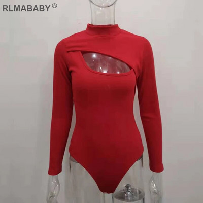 Izdilis krūtis, dobs, seksīgs sieviešu bodijs ar vienkrāsainu kaklu, garām piedurknēm Bodycon Rompers kombinezons ikdienišķs, balts bodija augšdaļa