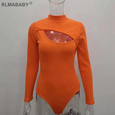 Izdilis krūtis, dobs, seksīgs sieviešu bodijs ar vienkrāsainu kaklu, garām piedurknēm Bodycon Rompers kombinezons ikdienišķs, balts bodija augšdaļa