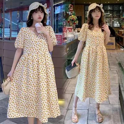 Grūtniecēm Vasaras apģērbs Kleitas ar īsām piedurknēm Virsdrēbes ar ziediem apdrukātu grūtnieču dāmu Eleganta kleita jauks apģērbs grūtniecēm