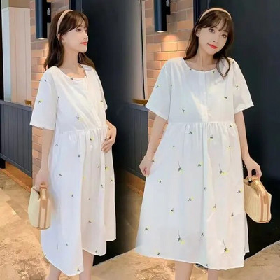 Grūtniecēm Vasaras apģērbs Kleitas ar īsām piedurknēm Virsdrēbes ar ziediem apdrukātu grūtnieču dāmu Eleganta kleita jauks apģērbs grūtniecēm