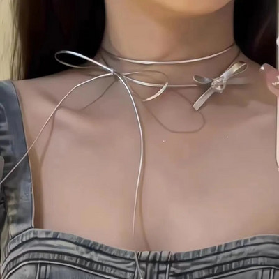 Γυαλιστερό κολιέ πεταλούδα Γυναικείο εκλεκτό κολιέ με αλυσίδα κλείδας διπλής στρώσης Κοσμήματα για γυναικείο δώρο