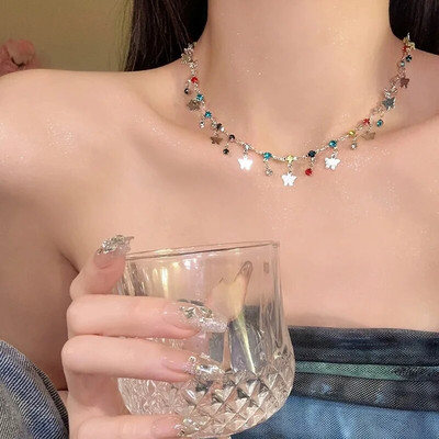 Γυαλιστερό κολιέ πεταλούδα Γυναικείο εκλεκτό κολιέ με αλυσίδα κλείδας διπλής στρώσης Κοσμήματα για γυναικείο δώρο