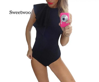 Νέο γυναικείο κορμάκι σέξι φόρμα 2020 Μαύρο λευκό με βολάν με έναν ώμο Κομψό κορμάκι Playsuit