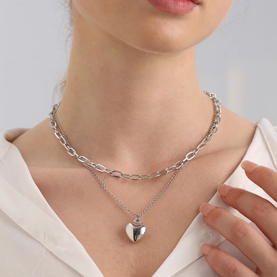 Metāla ķēdes kaklarota sievietēm Sirds kulons īss stils Choker modes panku rotaslietas meiteņu ballītei jauna dizaina dāvanas 2023301