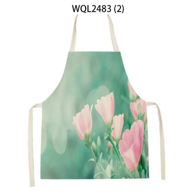 Skaista ziedu raksta lina roku salvete bez piedurknēm vidukļa priekšauts Mājas apdare Priekšauts Virtuve Cepšanas piederumi Delantal Cocina