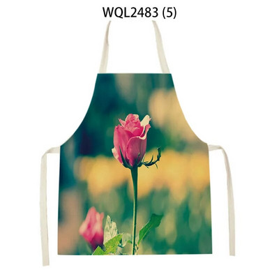 Skaista ziedu raksta lina roku salvete bez piedurknēm vidukļa priekšauts Mājas apdare Priekšauts Virtuve Cepšanas piederumi Delantal Cocina