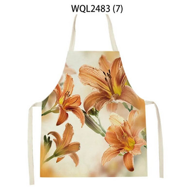 Skaista ziedu raksta lina roku salvete bez piedurknēm vidukļa priekšauts Mājas apdare Priekšauts Virtuve Cepšanas piederumi Delantal Cocina