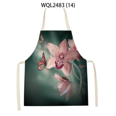 Skaista ziedu raksta lina roku salvete bez piedurknēm vidukļa priekšauts Mājas apdare Priekšauts Virtuve Cepšanas piederumi Delantal Cocina