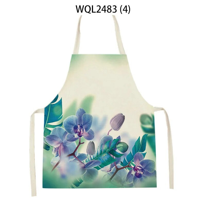 Skaista ziedu raksta lina roku salvete bez piedurknēm vidukļa priekšauts Mājas apdare Priekšauts Virtuve Cepšanas piederumi Delantal Cocina