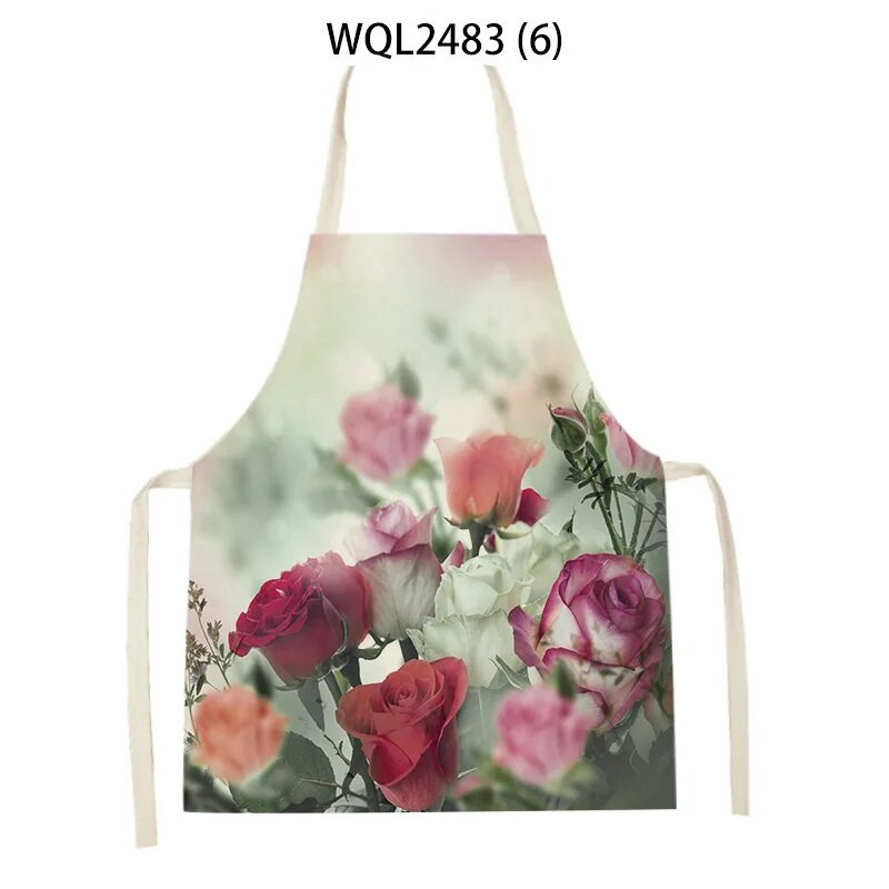 Skaista ziedu raksta lina roku salvete bez piedurknēm vidukļa priekšauts Mājas apdare Priekšauts Virtuve Cepšanas piederumi Delantal Cocina