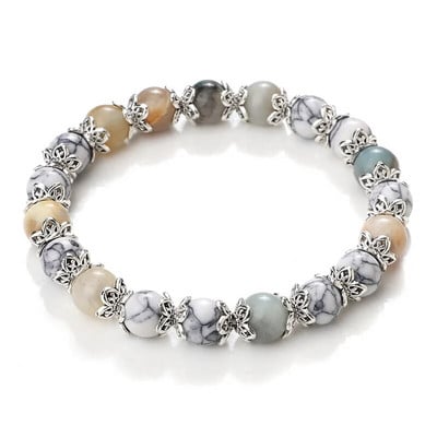 8mm baltas haulito akmuo Moteriška apyrankė Metalinis tarpiklis žavesys Natūralūs agatai Rožinis rožinis kvarco karoliukai Apyrankės vyrams Papuošalai Dovanos