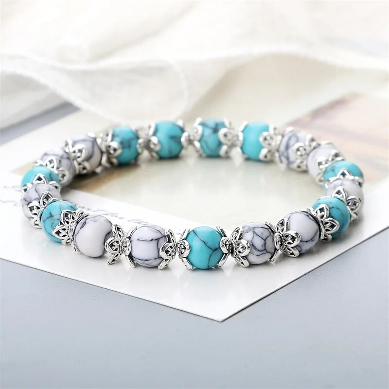 8mm baltas haulito akmuo Moteriška apyrankė Metalinis tarpiklis žavesys Natūralūs agatai Rožinis rožinis kvarco karoliukai Apyrankės vyrams Papuošalai Dovanos