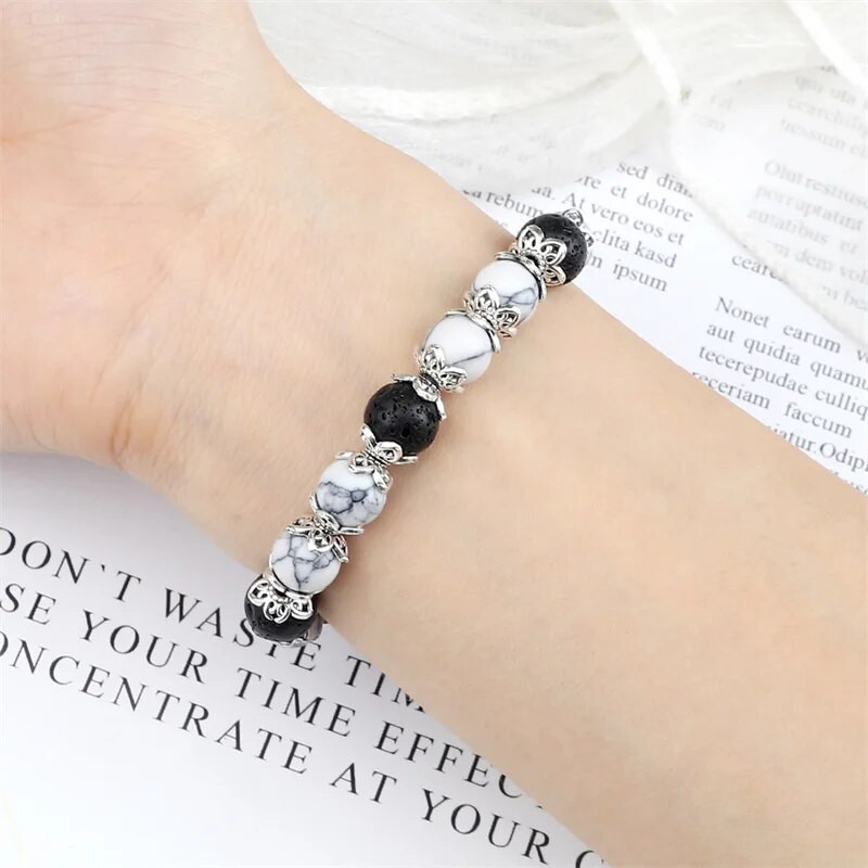 8mm baltas haulito akmuo Moteriška apyrankė Metalinis tarpiklis žavesys Natūralūs agatai Rožinis rožinis kvarco karoliukai Apyrankės vyrams Papuošalai Dovanos