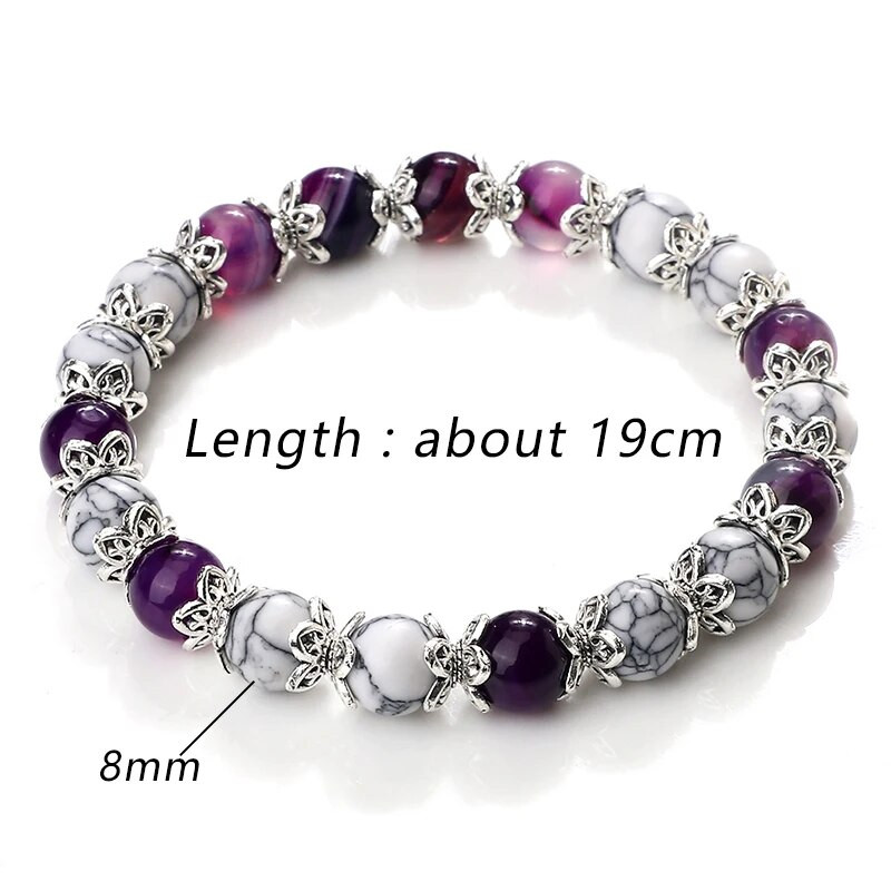 8mm baltas haulito akmuo Moteriška apyrankė Metalinis tarpiklis žavesys Natūralūs agatai Rožinis rožinis kvarco karoliukai Apyrankės vyrams Papuošalai Dovanos