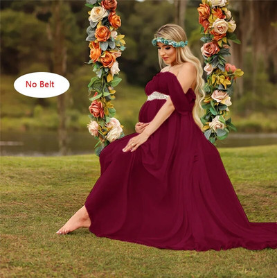 Seksīgas grūtnieču kleitas bez siksnām šifona gara kleita grūtniecības fotografēšanai grūtniecēm Maksimāla kleita foto aksesuāriem