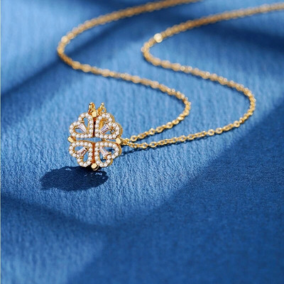 Romantikus szerencsés négylevelű lóhere nyakláncok nőknek finomított cirkónia szerelem szív medál nyaklánc rozsdamentes acél ékszerek