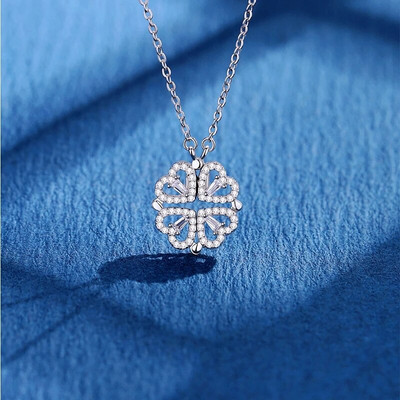 Romantikus szerencsés négylevelű lóhere nyakláncok nőknek finomított cirkónia szerelem szív medál nyaklánc rozsdamentes acél ékszerek