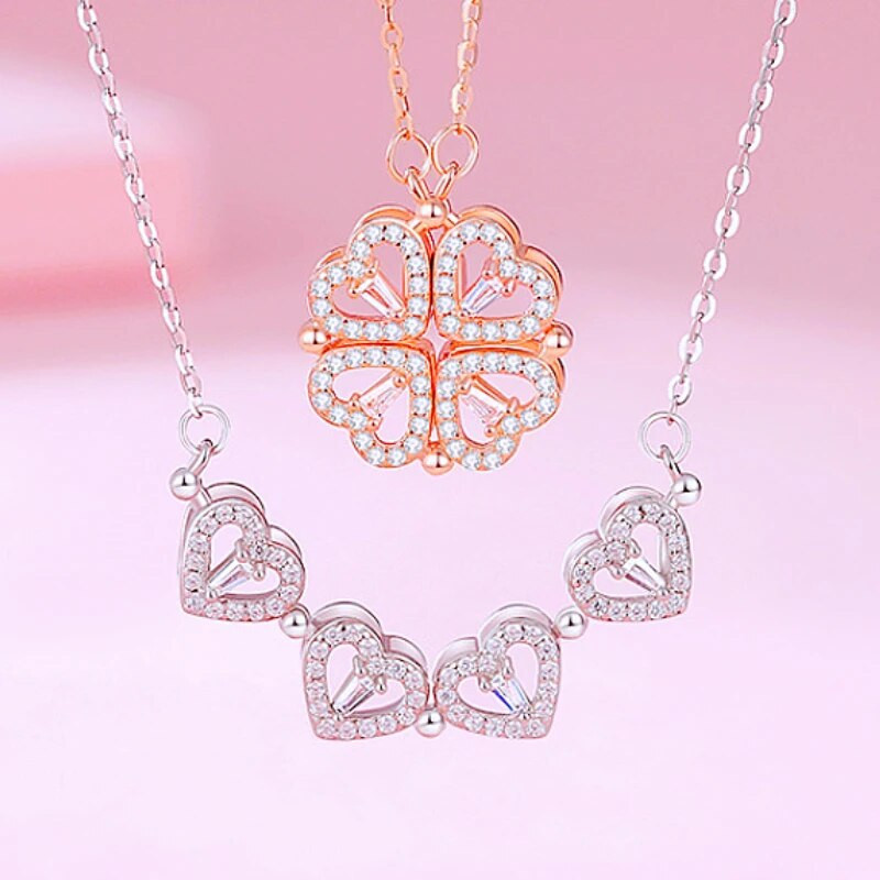 Romantikus szerencsés négylevelű lóhere nyakláncok nőknek finomított cirkónia szerelem szív medál nyaklánc rozsdamentes acél ékszerek