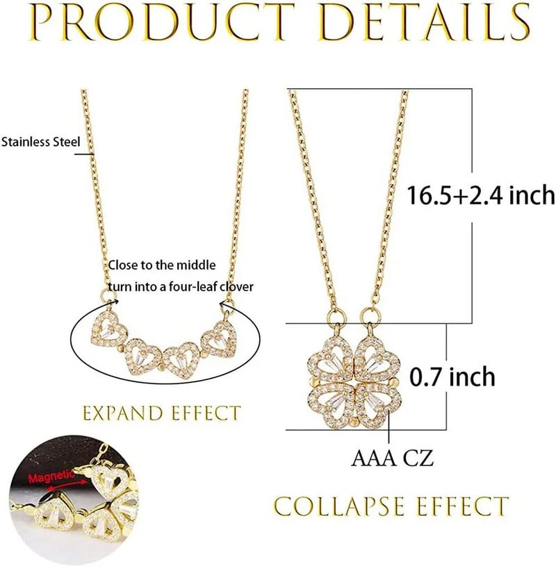 Romantikus szerencsés négylevelű lóhere nyakláncok nőknek finomított cirkónia szerelem szív medál nyaklánc rozsdamentes acél ékszerek