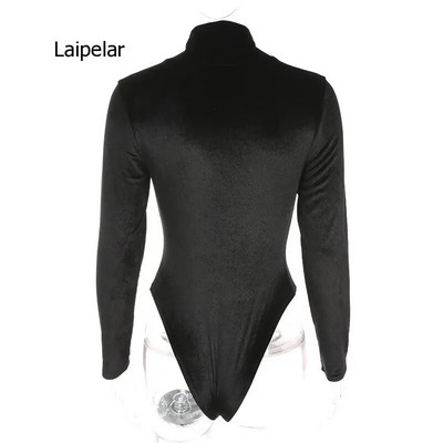 Téli női garbó nyakú velúr body melegen tartó őszi, hosszú ujjú, alap fekete alsónadrág Alkalmi vékony, rövid jumpsuit