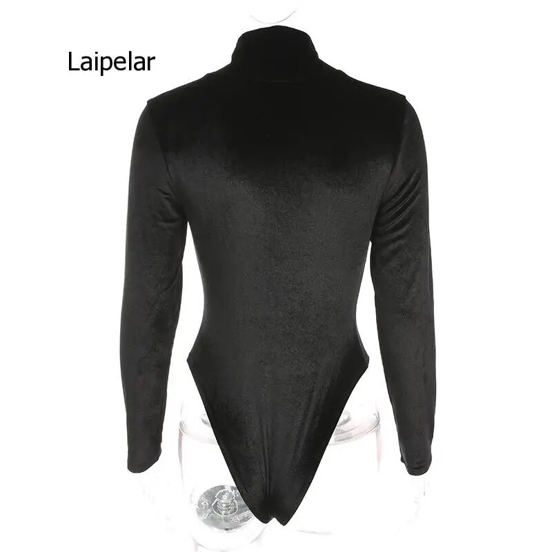 Téli női garbó nyakú velúr body melegen tartó őszi, hosszú ujjú, alap fekete alsónadrág Alkalmi vékony, rövid jumpsuit